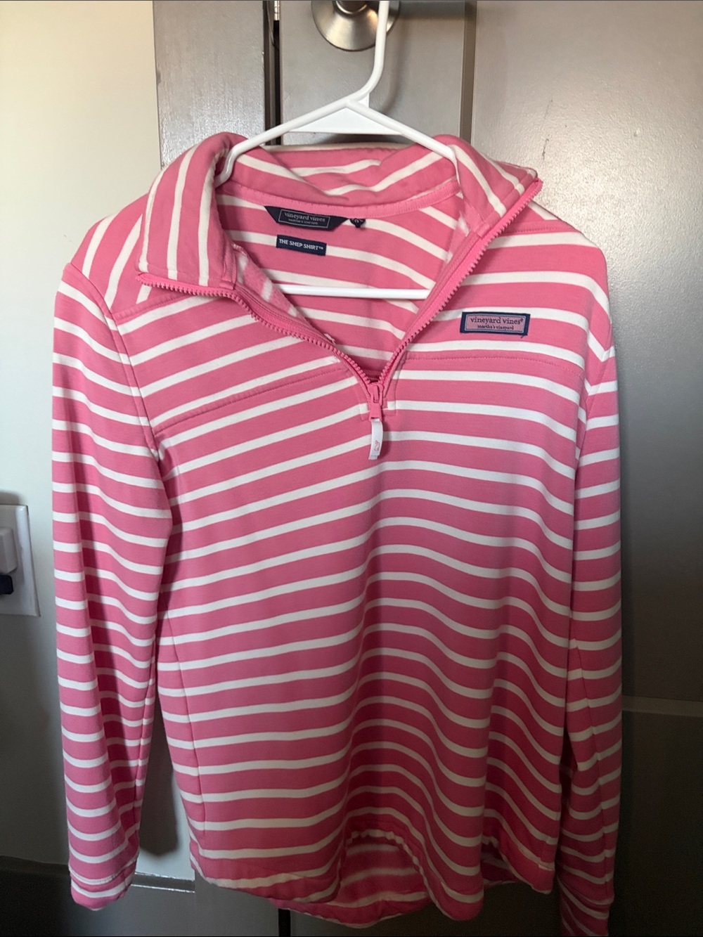 Vineyard Vines Pink & White Striped Half-Zip Pullover